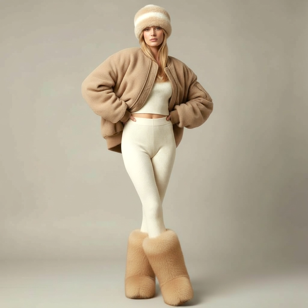 Bandeau hiver en éco-fourrure beige / Ajustement universel