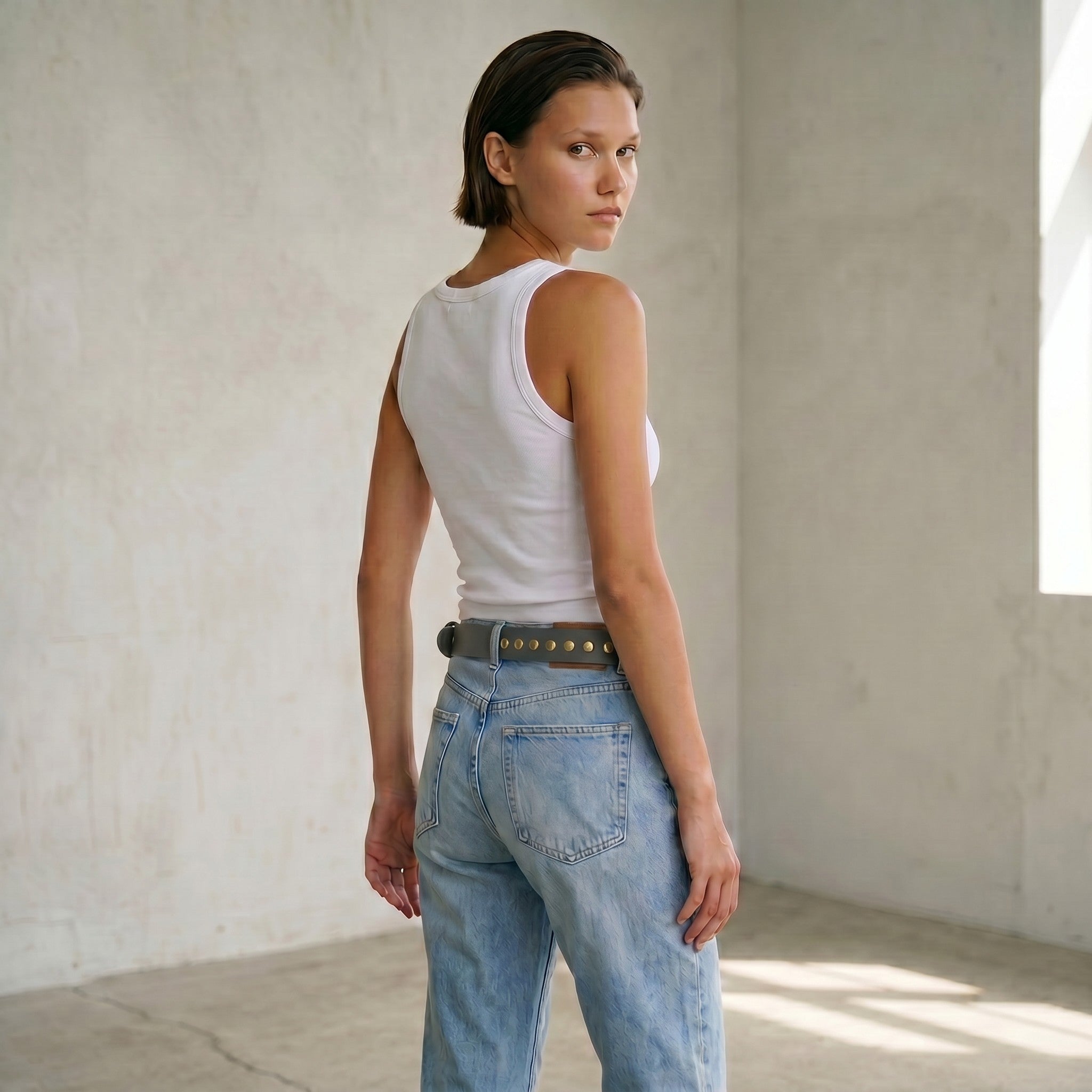 Ceinture La Stella en cuir — grise