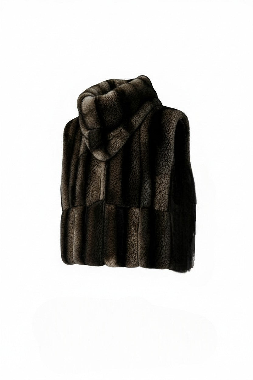 PLASTRON ECO-FOURRURE VISON GRIS/NOIR COURT 🇫🇷