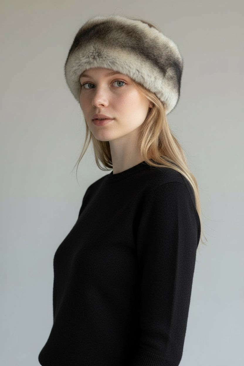 BANDEAU EN ECO-FOURRURE CHINCHILLA GRIS.