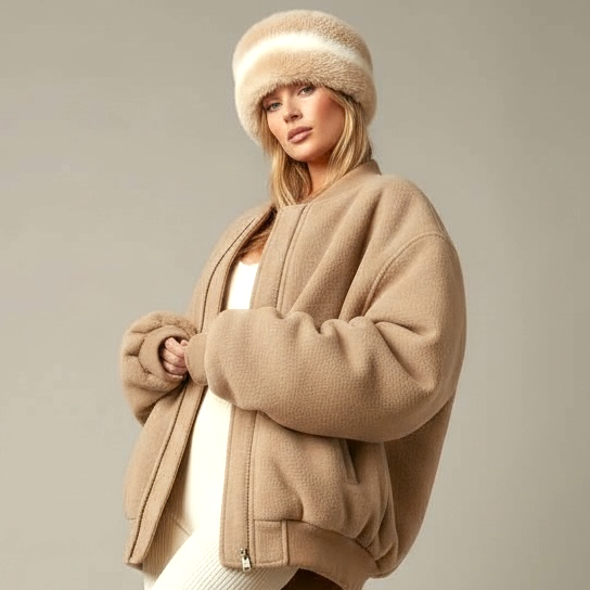 Bandeau hiver en éco-fourrure beige / Ajustement universel