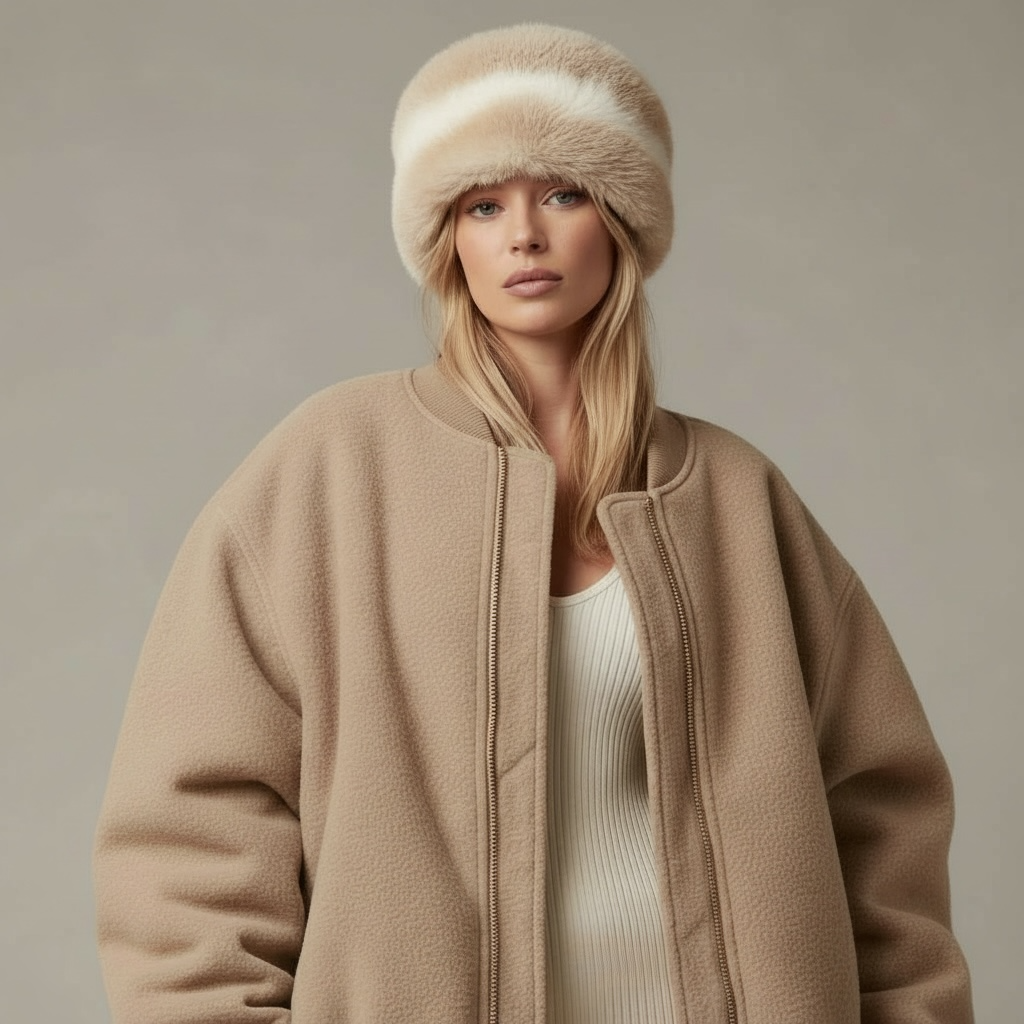 Bandeau hiver en éco-fourrure beige / Ajustement universel