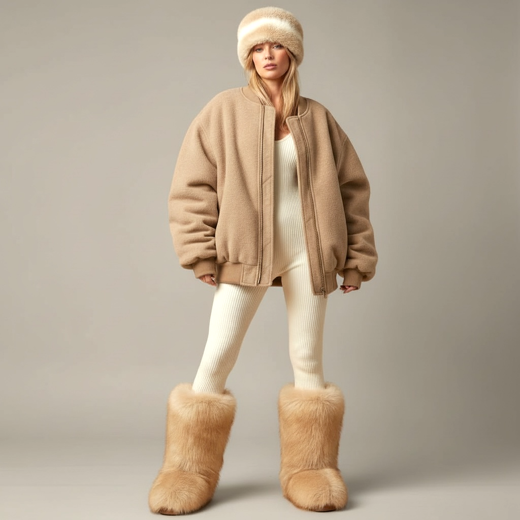 Bandeau hiver en éco-fourrure beige / Ajustement universel